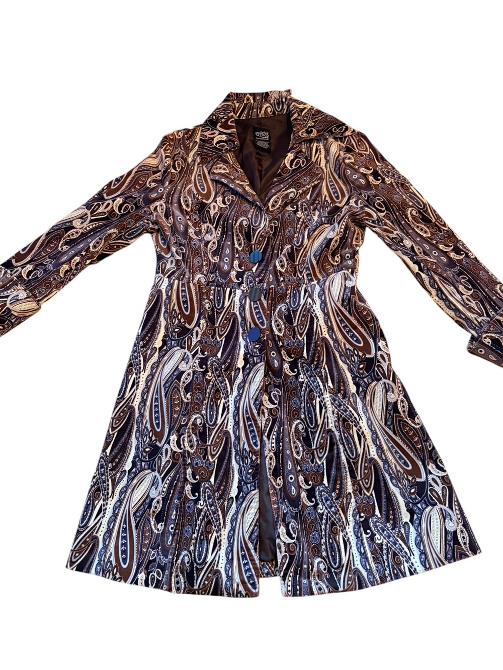Paisley-Print Long Sleeve Fit-and-Flare Dress - Brown/White - Picture 2 of 12